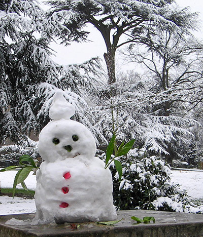 Snowman with petal buttons.